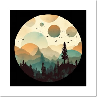 Whimsical Mystery Forest Camping Layered Foggy Design Posters and Art